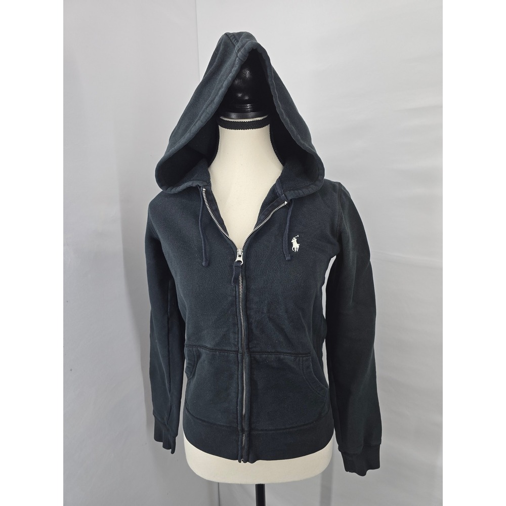 Ralph Lauren Sport Womens Black Full Zip Hoodie Pony Logo Small